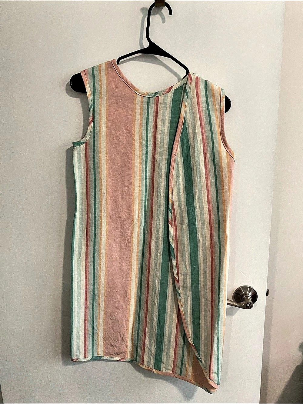 Handmade Pastel Striped Silk Dupioni 70s style Wrap Dress